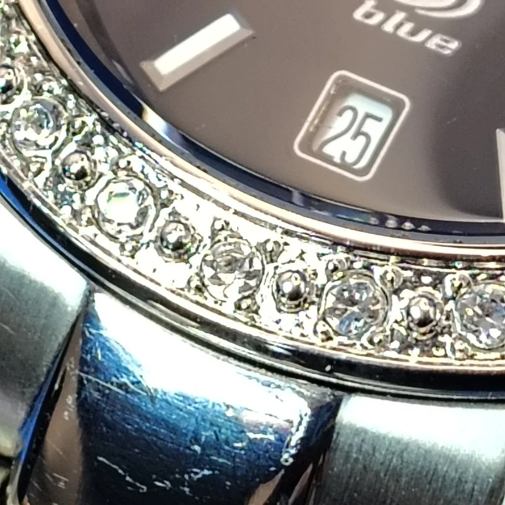 Vintage 2007 Fossil Blue Date Crystal Bezel 40mm Mens Quartz Watch Restored